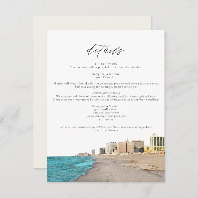 ATLANTIC CITY Watercolor Beach Skyline Detail Card (Front/Back)