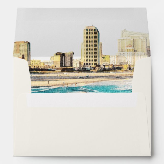 ATLANTIC CITY Watercolor Skyline Cream Envelope (Back (Bottom))