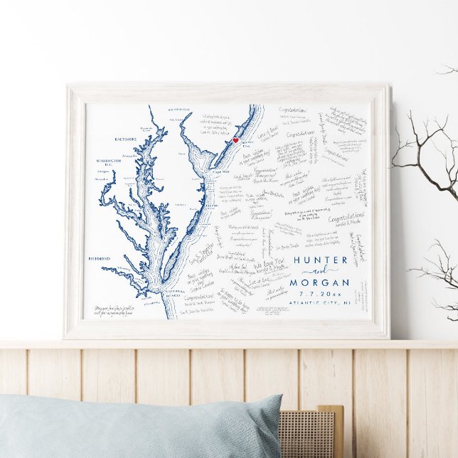 Atlantic City Wedding Modern Map Guest Book Poster (This Atlantic City, NJ map guestbook is perfect for your Jersey Shore destination wedding)