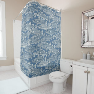 Atlantic cod cobalt denim shower curtain