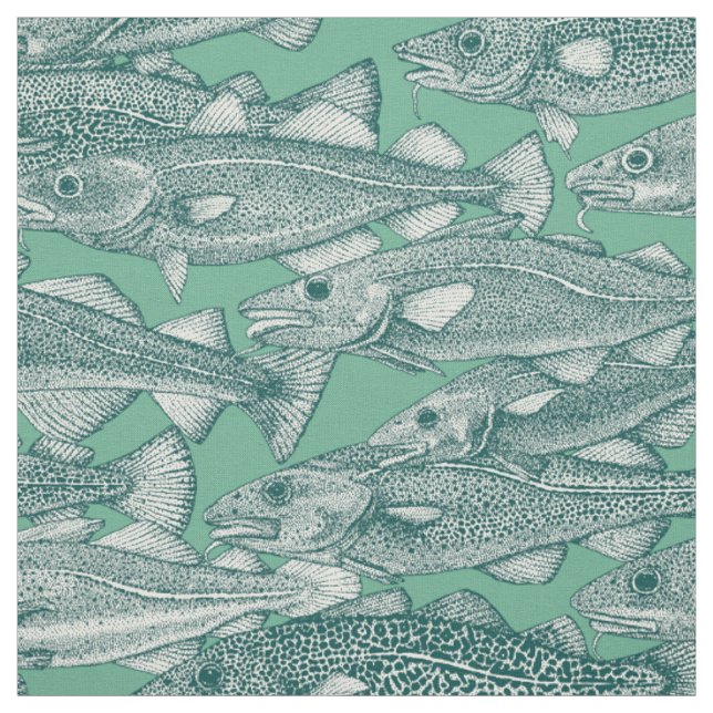 Atlantic cod dark teal peppermint fabric (Swatch)