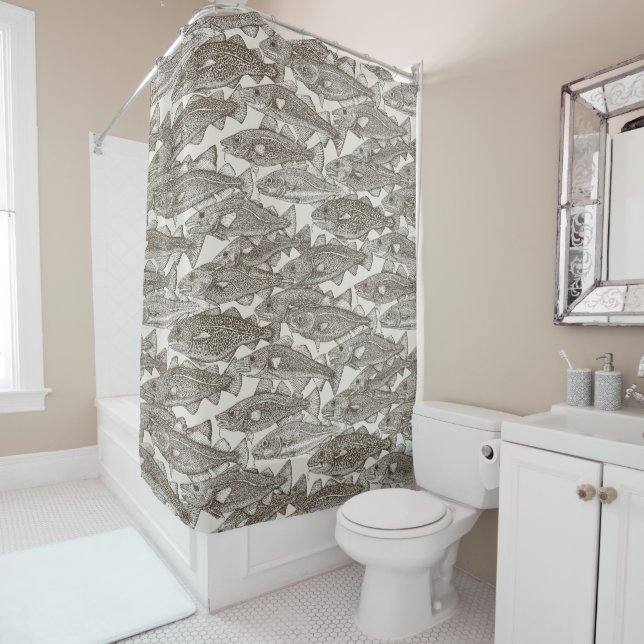 Atlantic cod tea brown strong white shower curtain (In Situ)