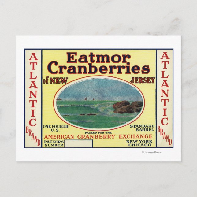 Atlantic Eatmor Cranberries Brand Label Postcard (Front)