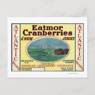 Atlantic Eatmor Cranberries Brand Label Postcard