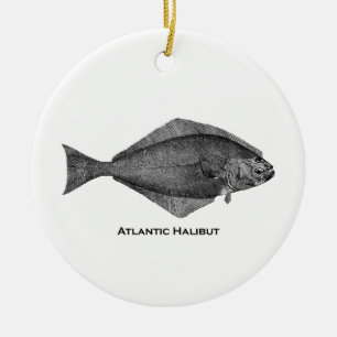 Atlantic Halibut Vintage Line Art Ceramic Tree Decoration