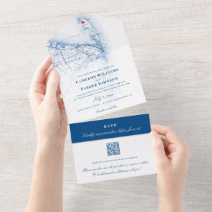 Atlantic Heights NJ Map Elegant Navy Wedding All In One Invitation