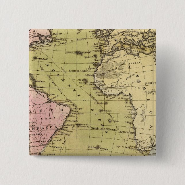 Atlantic Ocean Atlas Map 15 Cm Square Badge (Front)