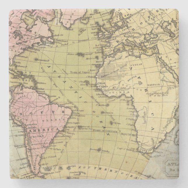 Atlantic Ocean Atlas Map Stone Coaster (Front)