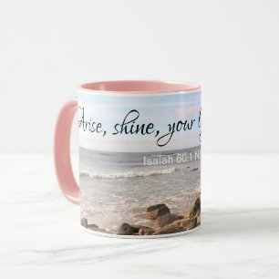 Atlantic Ocean Seashore Bible Verse Sea Waves Pink Mug