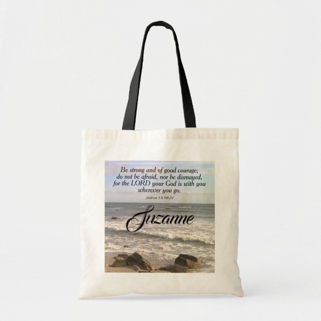 Atlantic Ocean Shore Be Not Afraid Bible Verse Tote Bag (Front)