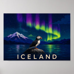 Atlantic Puffin Aurora Iceland Wall Art Print