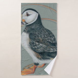 Atlantic Puffin Bird Art Drawing Bath Towel Set