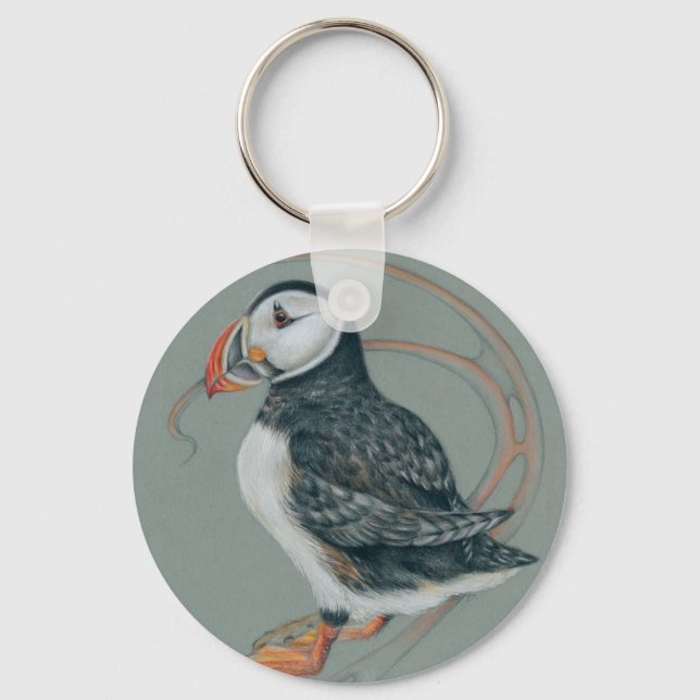 Atlantic Puffin Bird Art Drawing Key Ring (Front)