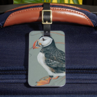 Atlantic Puffin Bird Art Drawing Luggage Tag