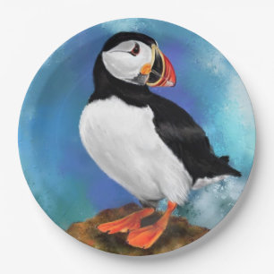 Atlantic Puffin Bird - Beautiful - Painting Paper Plate