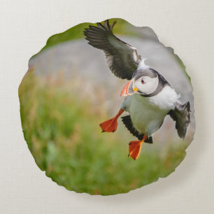 Atlantic Puffin bird flying round pillow