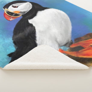 Atlantic Puffin Bird Sherpa Blanket
