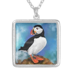 Atlantic Puffin Bird Silver Plated Necklace