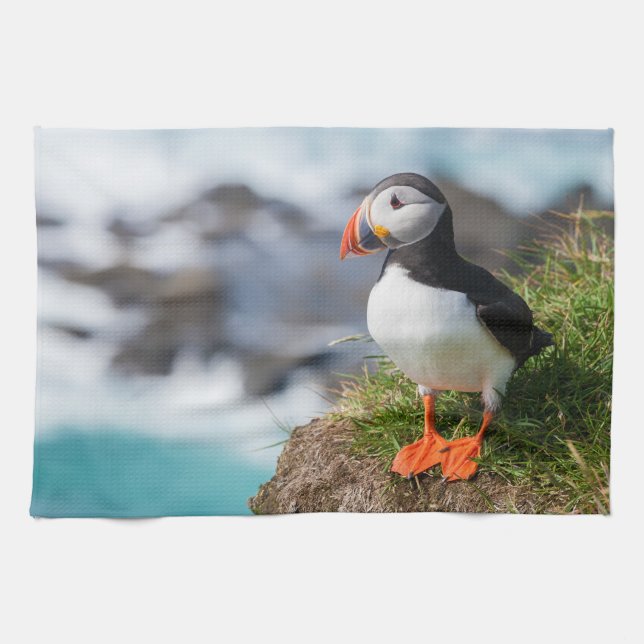Atlantic Puffin Fratercula Arctica Tea Towel (Horizontal)
