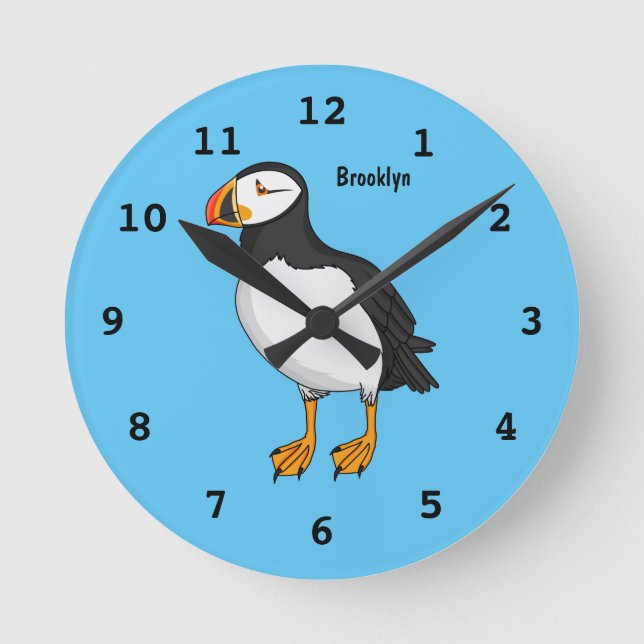 Atlantic puffin illustration  round clock (Front)
