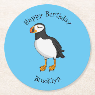 Atlantic puffin illustration round paper coaster