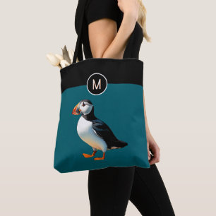 Atlantic Puffin Sea Bird Nature Wildlife Monogram Tote Bag