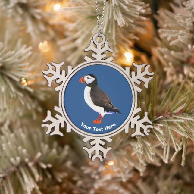 Atlantic Puffin Snowflake Pewter Christmas Ornament (Tree)