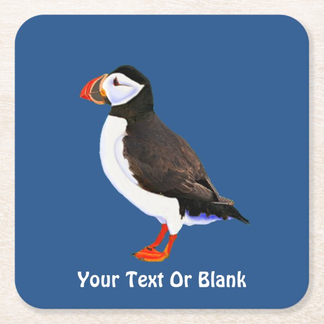 Atlantic Puffin Square Paper Coaster (Front)