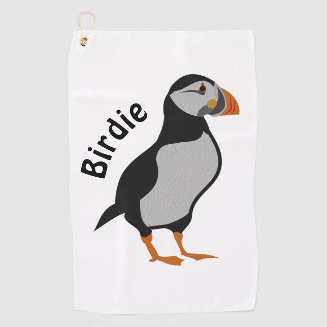 Atlantic Puffin Standing The Good Luck Birdie Golf Towel (Front)