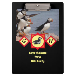 Atlantic Puffin Swimming Cartoon Monogram Photo Clipboard