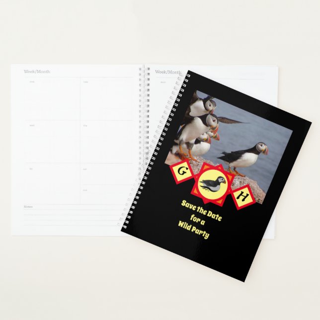 Atlantic Puffin Swimming Cartoon Monogram Photo Planner (Display)