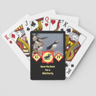 Atlantic Puffin Swimming Cartoon Monogram Photo Playing Cards