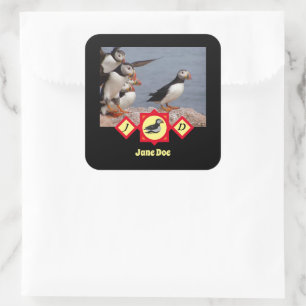 Atlantic Puffin Swimming Cartoon Monogram Photo Square Sticker