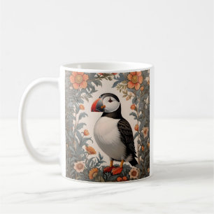 Atlantic Puffin William Morris Inspired Floral Coffee Mug