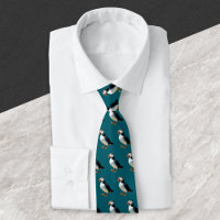Atlantic Puffins Dark Ocean Blue Wildlife Pattern