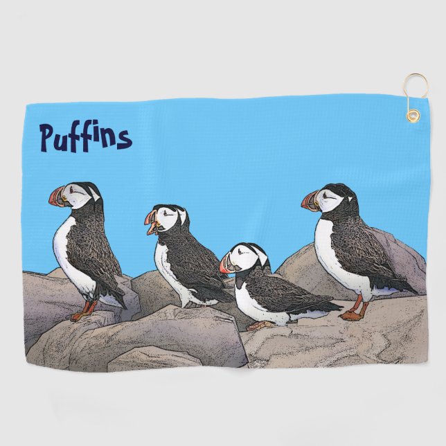 Atlantic Puffins Golf Towel (Horizontal)