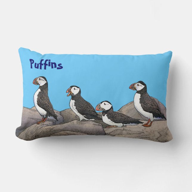 Atlantic Puffins Lumbar Cushion (Front)