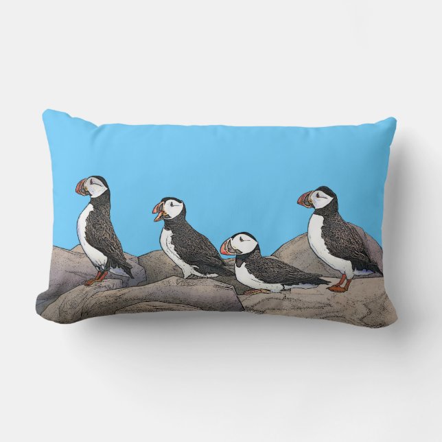 Atlantic Puffins Lumbar Cushion (Front)