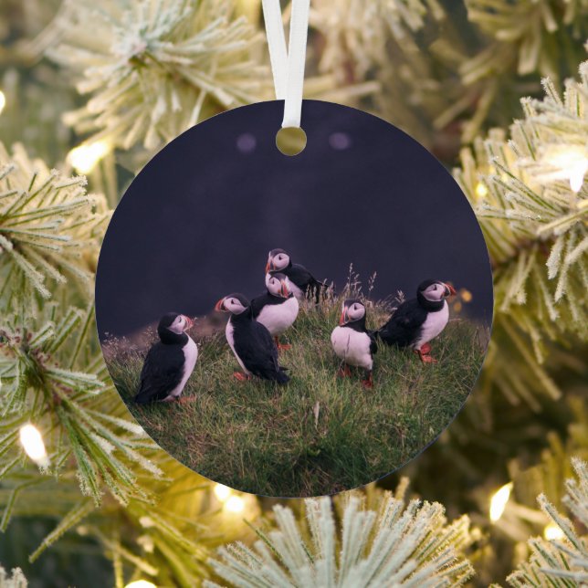 Atlantic Puffins Metal Tree Decoration (Insitu)