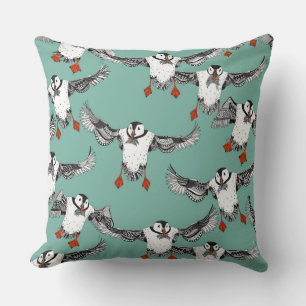 Atlantic Puffins mint Cushion