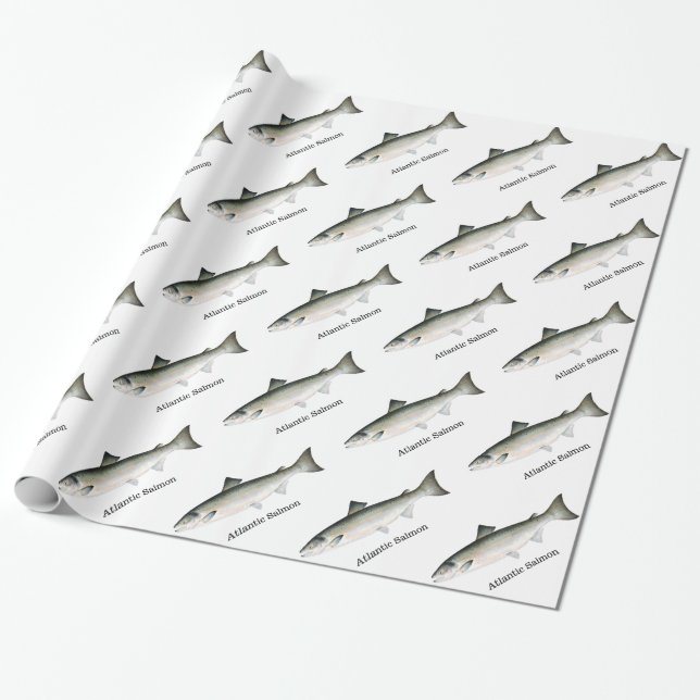 Atlantic Salmon Fishes Pattern Wrapping Paper (Unrolled)