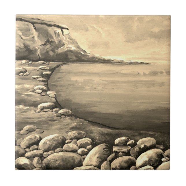 Atlantic Sea Coast Hand Painted Ceramic Tile (Front)