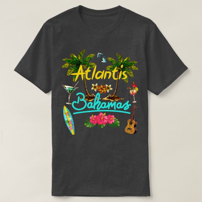 Atlantis Bahamas Beach Summer Palm Surf Sun set Pa T-Shirt (Design Front)
