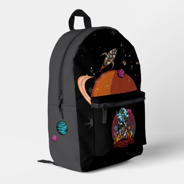 Atlas Astronaut Holding Earth Mars Galaxy Space Printed Backpack (Back Corner Left)