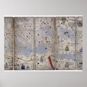 Atlas Catalan World Map 14th c. Abraham Cresques Poster