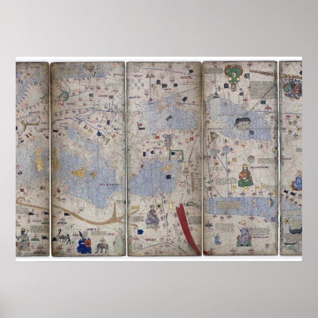 Atlas Catalan World Map 14th c. Abraham Cresques  Poster (Front)