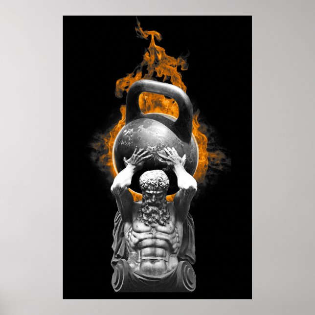 ATLAS HOLDING A KETTLEBELL ON FIRE POSTER (Front)