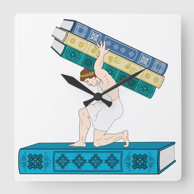 Atlas Holding Stack of Books Square Wall Clock (Front)