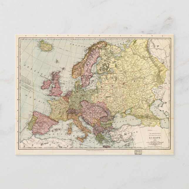 Atlas Map of Europe (1912) Postcard (Front)