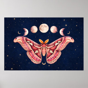 Atlas Moth Celestial Moon Phase Boho Lunar Art Poster
